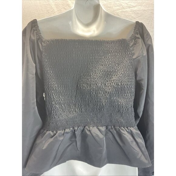 NEW Express size L Black Taffeta Faux Wrap Cropped Off Shoulder puff sleeve - Picture 4 of 10